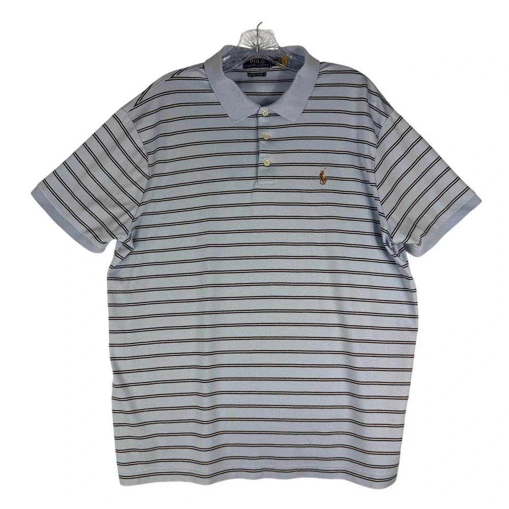 Polo Ralph Lauren Custom Slim Fit Striped Polo Shirt Mens XL Light Blue Pony